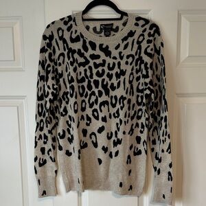Bloomingdale's Aqua Black and Cream 100% Cashmere Leopard Print Sweater